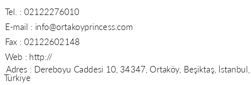 Ortakoy Princess Hotel telefon numaralar, faks, e-mail, posta adresi ve iletiim bilgileri